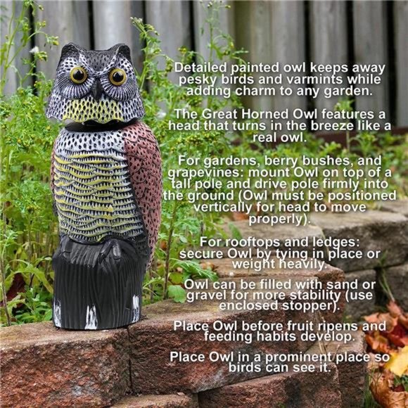 Owl Decoy to Scare Birds Away Scarecrow Fake Owl with Rotating Head - Picture 2 of 4